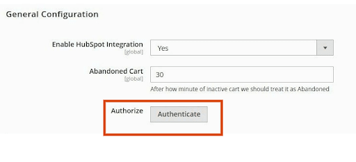 Authentication Button - HubSpot Magento Integration